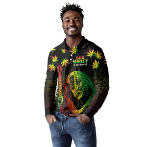 Afro Jamaica Legend Bob Day Long Sleeve Polo Shirt One Love Jamaican Reggae African Pattern