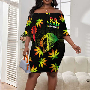 Afro Jamaica Legend Bob Day Off Shoulder Short Dress One Love Jamaican Reggae African Pattern