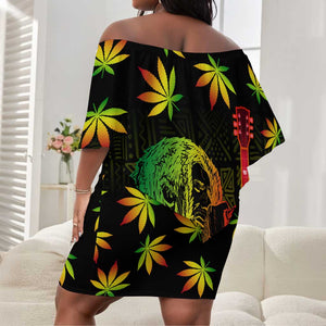 Afro Jamaica Legend Bob Day Off Shoulder Short Dress One Love Jamaican Reggae African Pattern