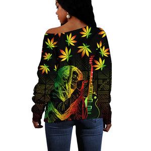 Afro Jamaica Legend Bob Day Off Shoulder Sweater One Love Jamaican Reggae African Pattern