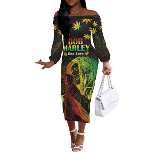 Afro Jamaica Legend Bob Day Off The Shoulder Long Sleeve Dress One Love Jamaican Reggae African Pattern