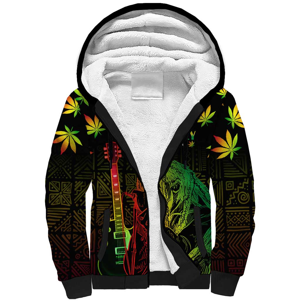 Afro Jamaica Legend Bob Day Sherpa Hoodie One Love Jamaican Reggae African Pattern