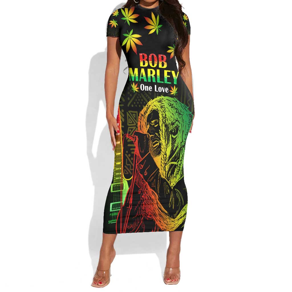 Afro Jamaica Legend Bob Day Short Sleeve Bodycon Dress One Love Jamaican Reggae African Pattern