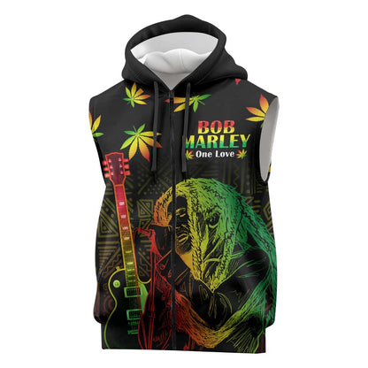 Afro Jamaica Legend Bob Day Sleeveless Zip Hoodie One Love Jamaican Reggae African Pattern - African Pride
