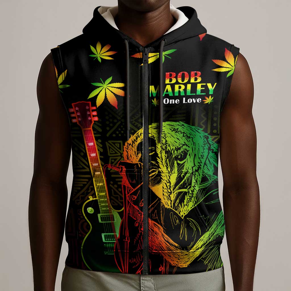 Afro Jamaica Legend Bob Day Sleeveless Zip Hoodie One Love Jamaican Reggae African Pattern - African Pride