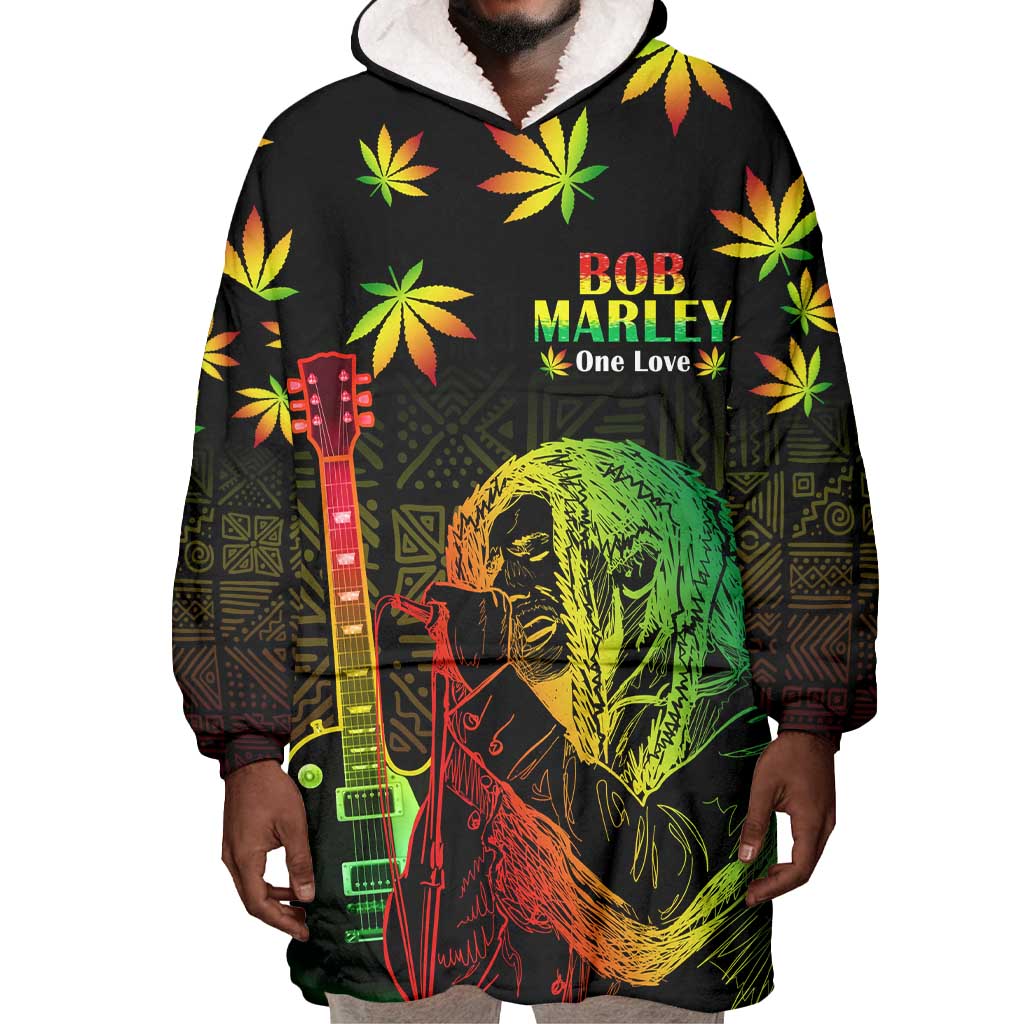 Afro Jamaica Legend Bob Day Wearable Blanket Hoodie One Love Jamaican Reggae African Pattern