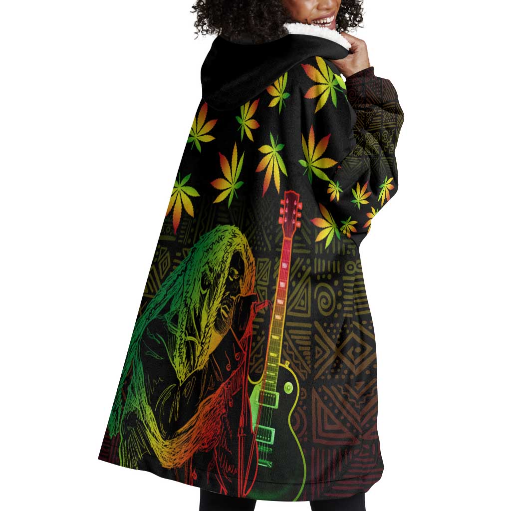 Afro Jamaica Legend Bob Day Wearable Blanket Hoodie One Love Jamaican Reggae African Pattern