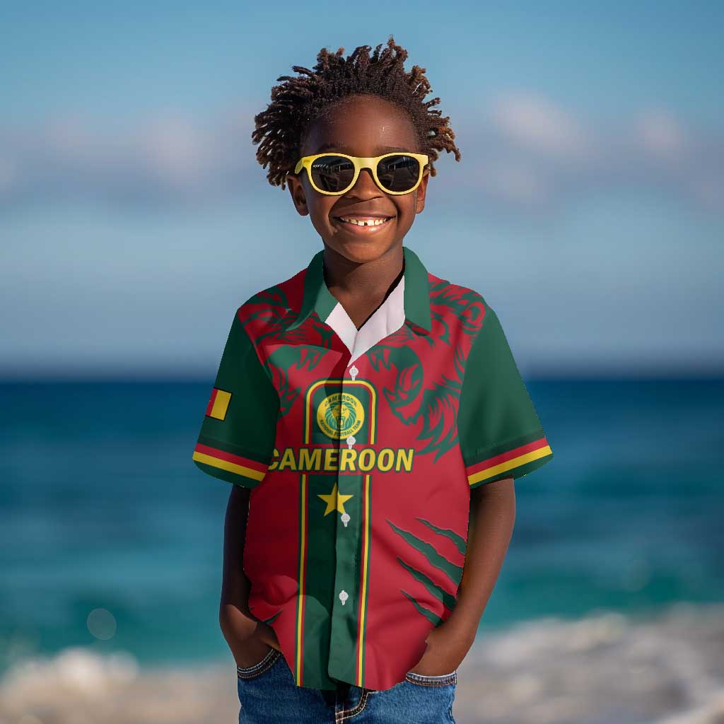 Custom Cameroon Football Kid Hawaiian Shirt 2024 African Nations Go Champions Lion Style