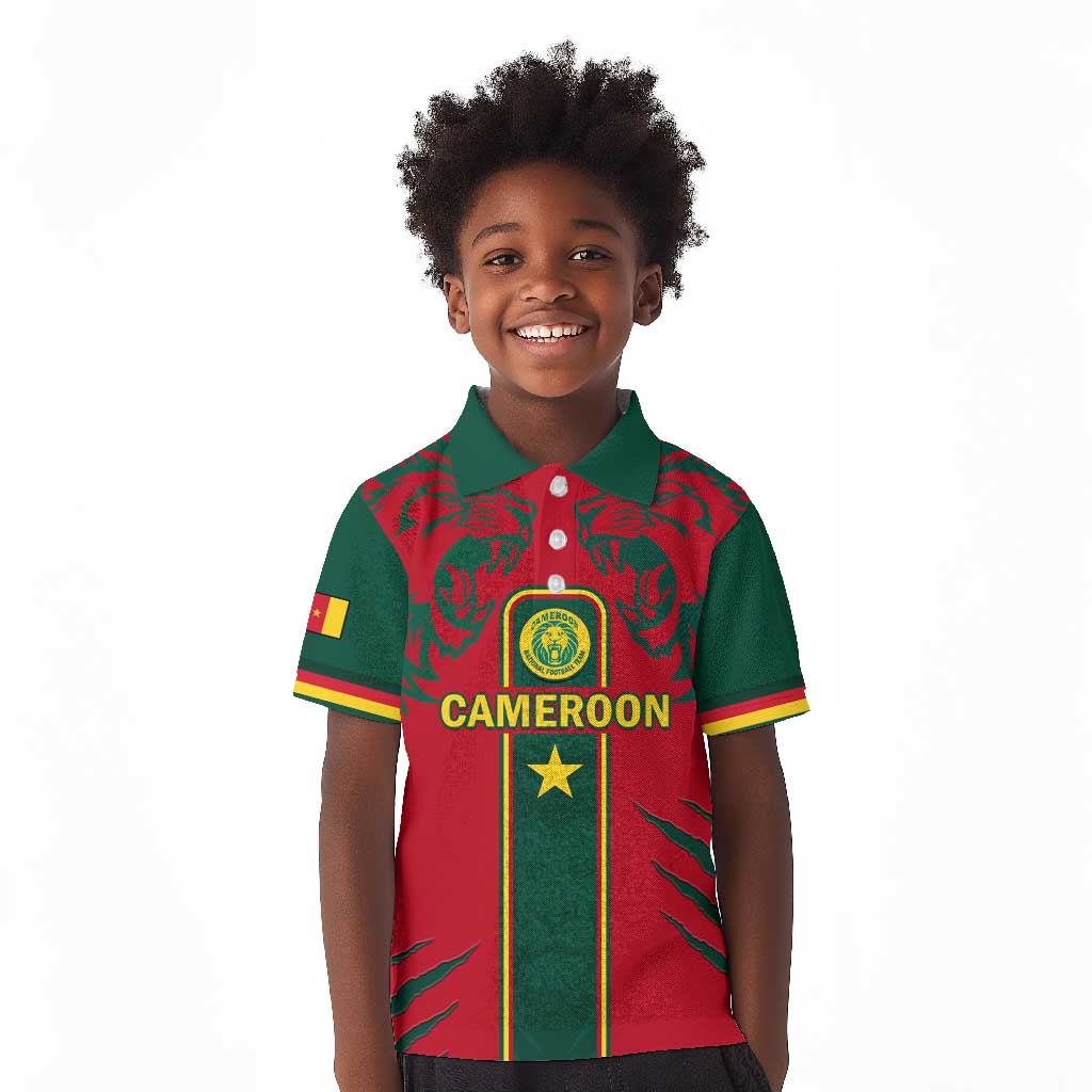 Custom Cameroon Football Kid Polo Shirt 2024 African Nations Go Champions Lion Style