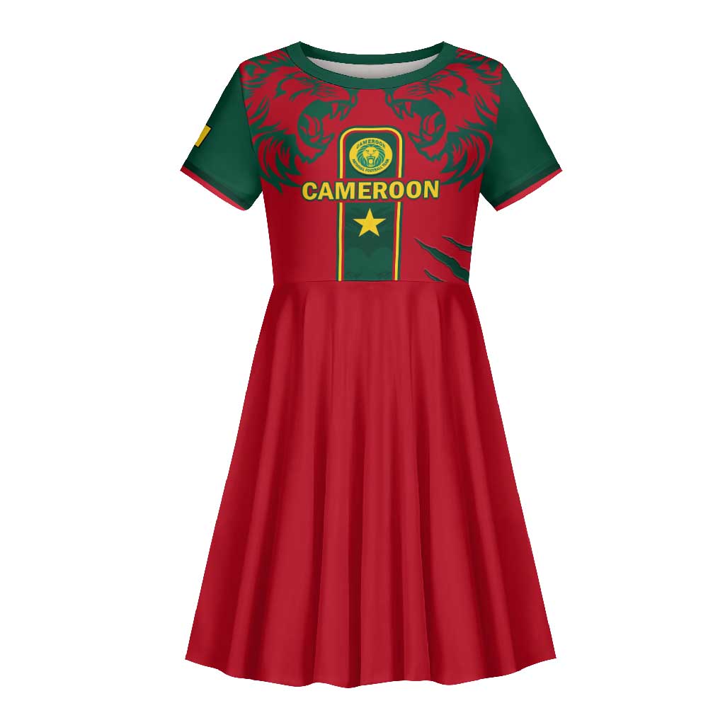 Custom Cameroon Football Kid Short Sleeve Dress 2024 African Nations Go Champions Lion Style