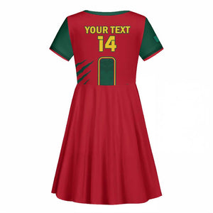 Custom Cameroon Football Kid Short Sleeve Dress 2024 African Nations Go Champions Lion Style