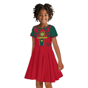 Custom Cameroon Football Kid Short Sleeve Dress 2024 African Nations Go Champions Lion Style