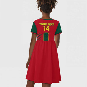 Custom Cameroon Football Kid Short Sleeve Dress 2024 African Nations Go Champions Lion Style