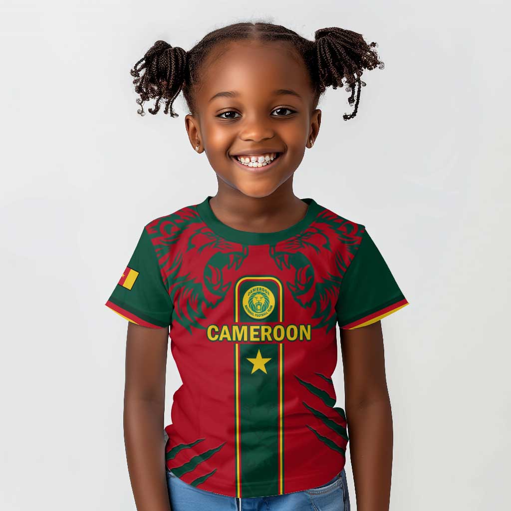 Custom Cameroon Football Kid T shirt 2024 African Nations Go Champions Lion Style