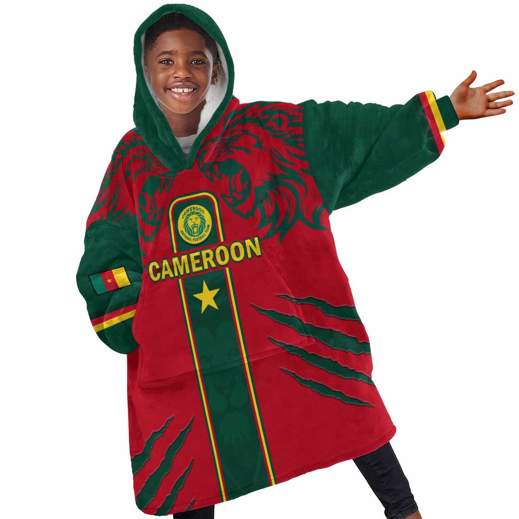 Custom Cameroon Football KId Wearable Blanket Hoodie 2024 African Nations Go Champions Lion Style