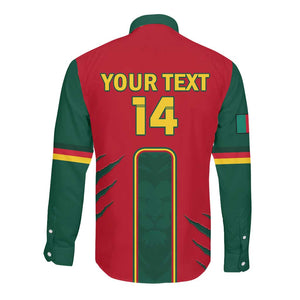 Custom Cameroon Football Long Sleeve Button Shirt 2024 African Nations Go Champions Lion Style