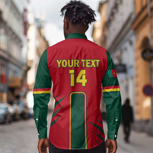 Custom Cameroon Football Long Sleeve Button Shirt 2024 African Nations Go Champions Lion Style