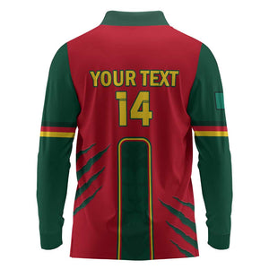 Custom Cameroon Football Long Sleeve Polo Shirt 2024 African Nations Go Champions Lion Style