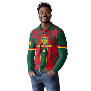 Custom Cameroon Football Long Sleeve Polo Shirt 2024 African Nations Go Champions Lion Style