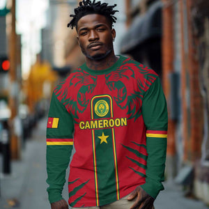 Custom Cameroon Football Long Sleeve Shirt 2024 African Nations Go Champions Lion Style LT14