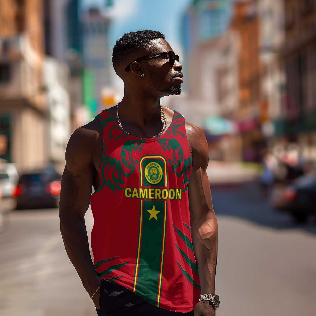 Custom Cameroon Football Men Tank Top 2024 African Nations Go Champions Lion Style