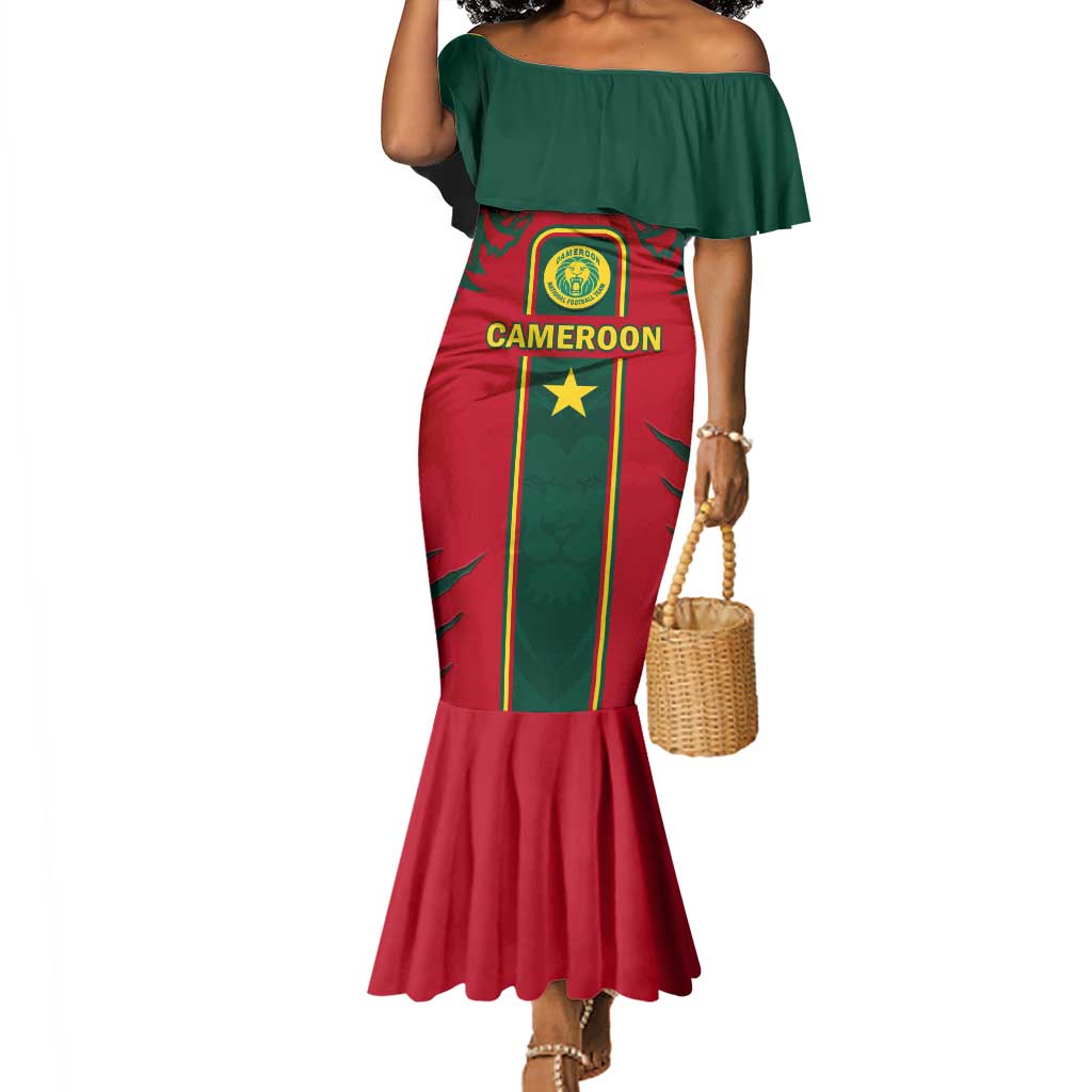 Custom Cameroon Football Mermaid Dress 2024 African Nations Go Champions Lion Style