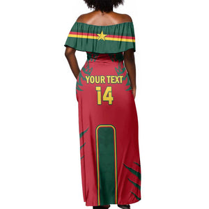 Custom Cameroon Football Off Shoulder Maxi Dress 2024 African Nations Go Champions Lion Style