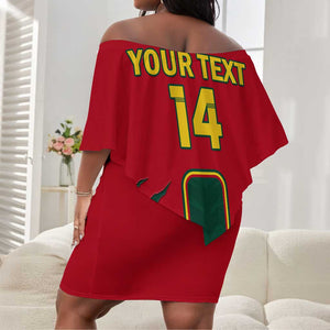 Custom Cameroon Football Off Shoulder Short Dress 2024 African Nations Go Champions Lion Style LT14