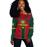 Custom Cameroon Football Off Shoulder Sweater 2024 African Nations Go Champions Lion Style