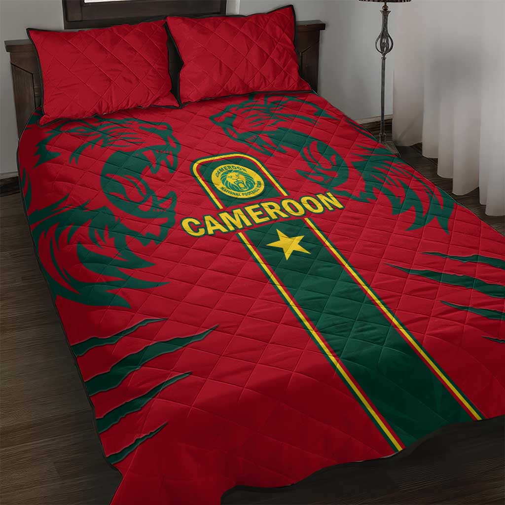 Cameroon Football Quilt Bed Set 2024 African Nations Go Champions Lion Style