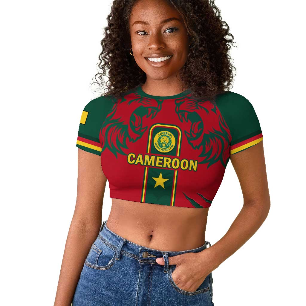 Custom Cameroon Football Raglan Cropped T shirt 2024 African Nations Go Champions Lion Style