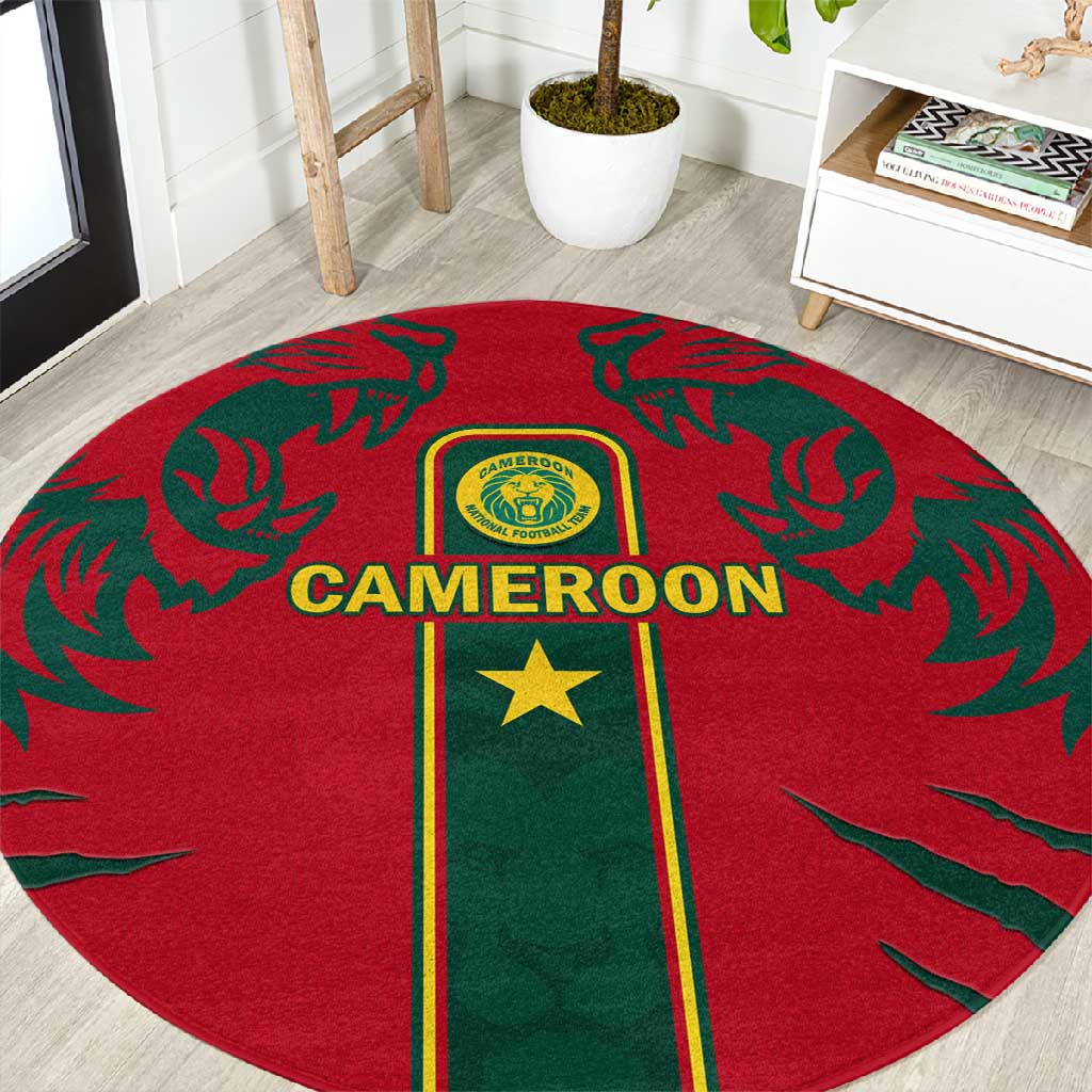 Cameroon Football Round Carpet 2024 African Nations Go Champions Lion Style