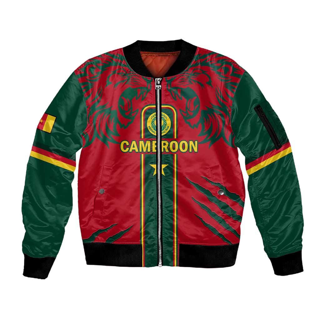 Custom Cameroon Football Sleeve Zip Bomber Jacket 2024 African Nations Go Champions Lion Style