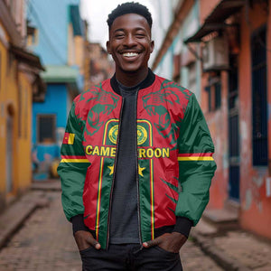 Custom Cameroon Football Sleeve Zip Bomber Jacket 2024 African Nations Go Champions Lion Style