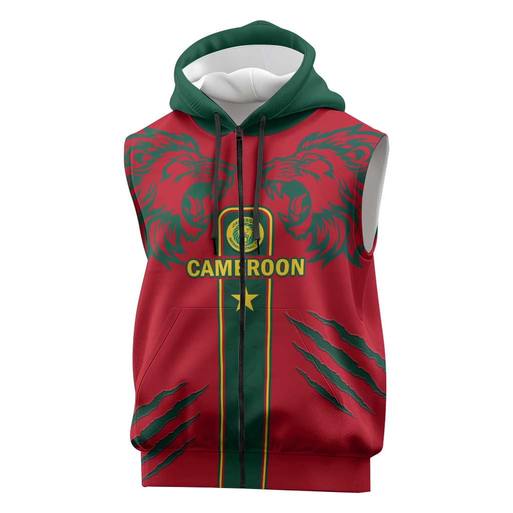 Custom Cameroon Football Sleeveless Zip Hoodie 2024 African Nations Go Champions Lion Style - African Pride