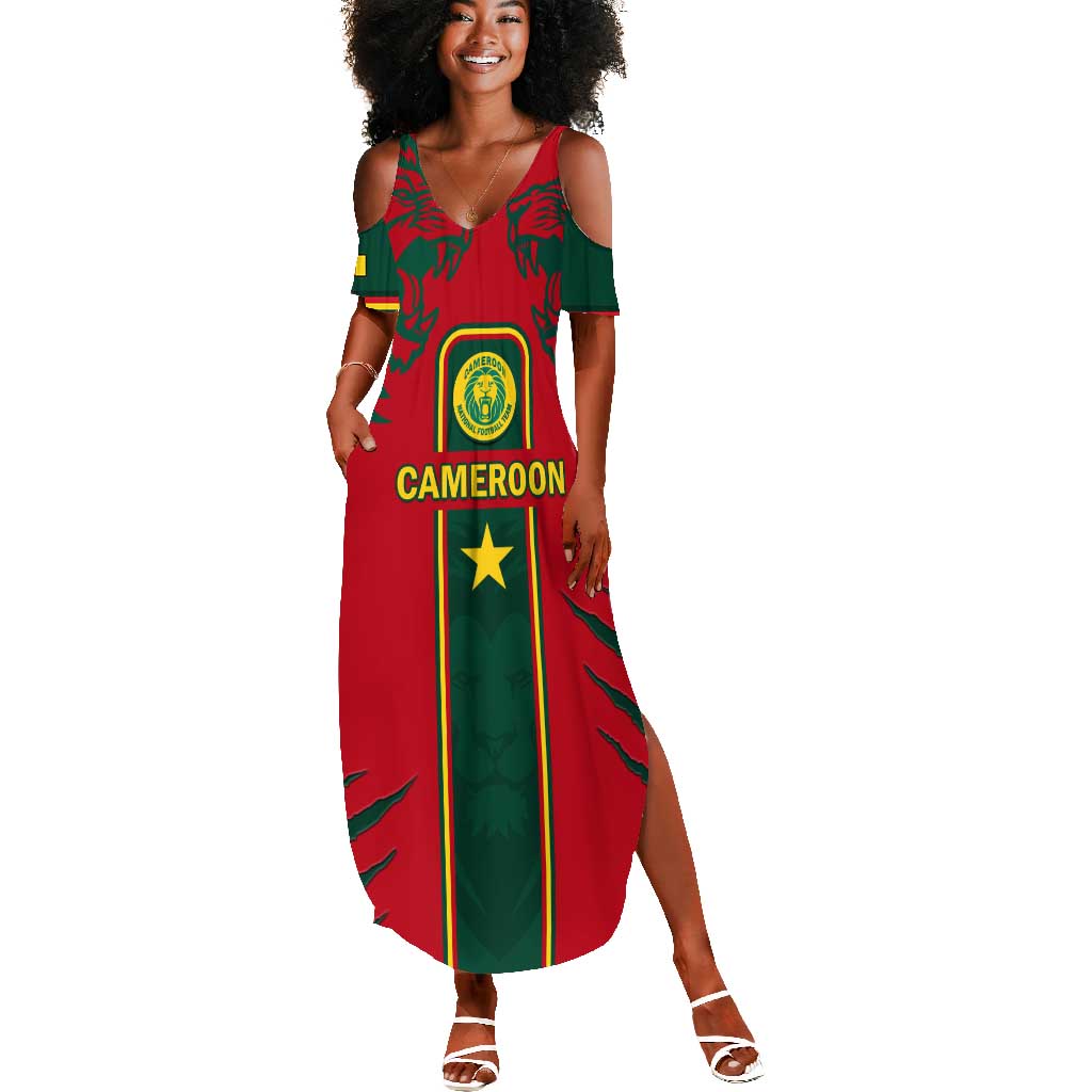 Custom Cameroon Football Summer Maxi Dress 2024 African Nations Go Champions Lion Style