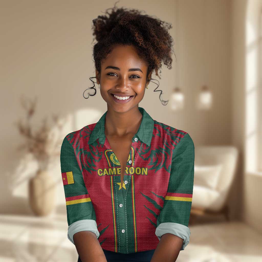 Custom Cameroon Football Women Casual Shirt 2024 African Nations Go Champions Lion Style