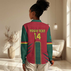 Custom Cameroon Football Women Casual Shirt 2024 African Nations Go Champions Lion Style