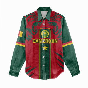 Custom Cameroon Football Women Casual Shirt 2024 African Nations Go Champions Lion Style