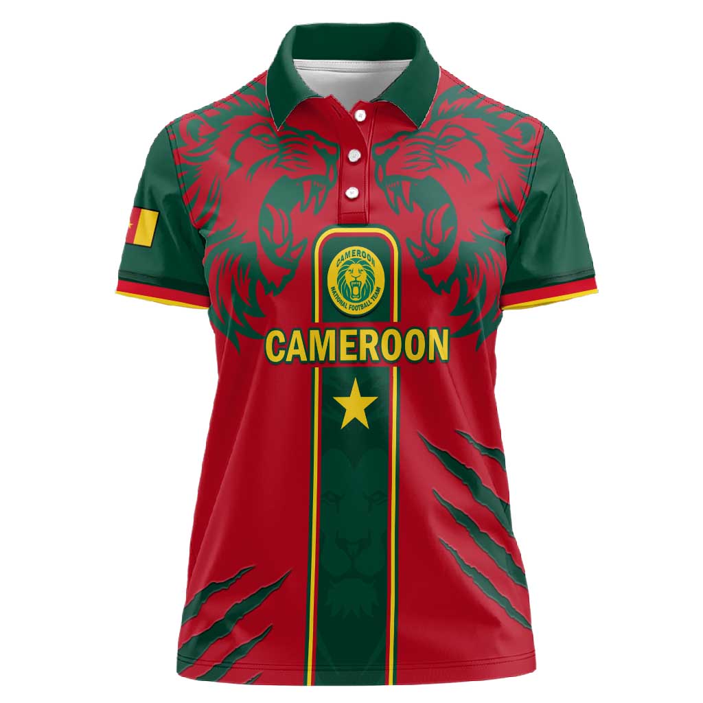 Custom Cameroon Football Women Polo Shirt 2024 African Nations Go Champions Lion Style