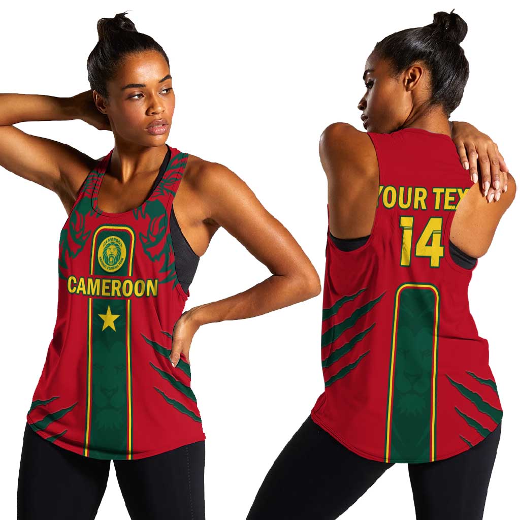 Custom Cameroon Football Women Racerback Tank 2024 African Nations Go Champions Lion Style