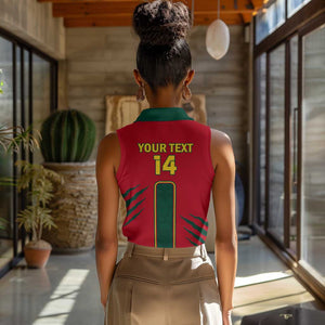 Custom Cameroon Football Women Sleeveless Polo Shirt 2024 African Nations Go Champions Lion Style