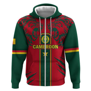 Custom Cameroon Football Zip Hoodie 2024 African Nations Go Champions Lion Style