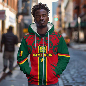 Custom Cameroon Football Zip Hoodie 2024 African Nations Go Champions Lion Style