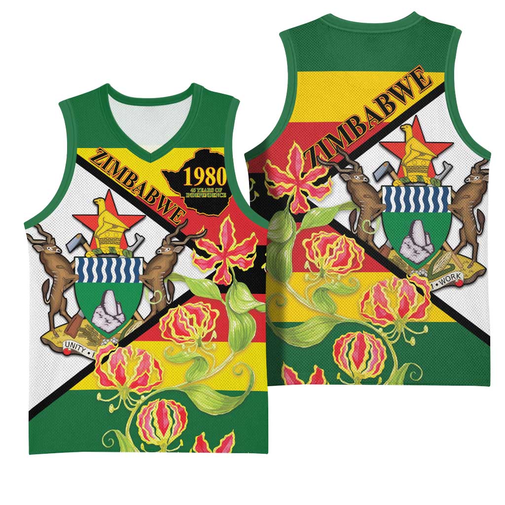 Nyika yeZimbabwe Basketball Jersey Happy Independence Day - Flame Lily Flowers LT14