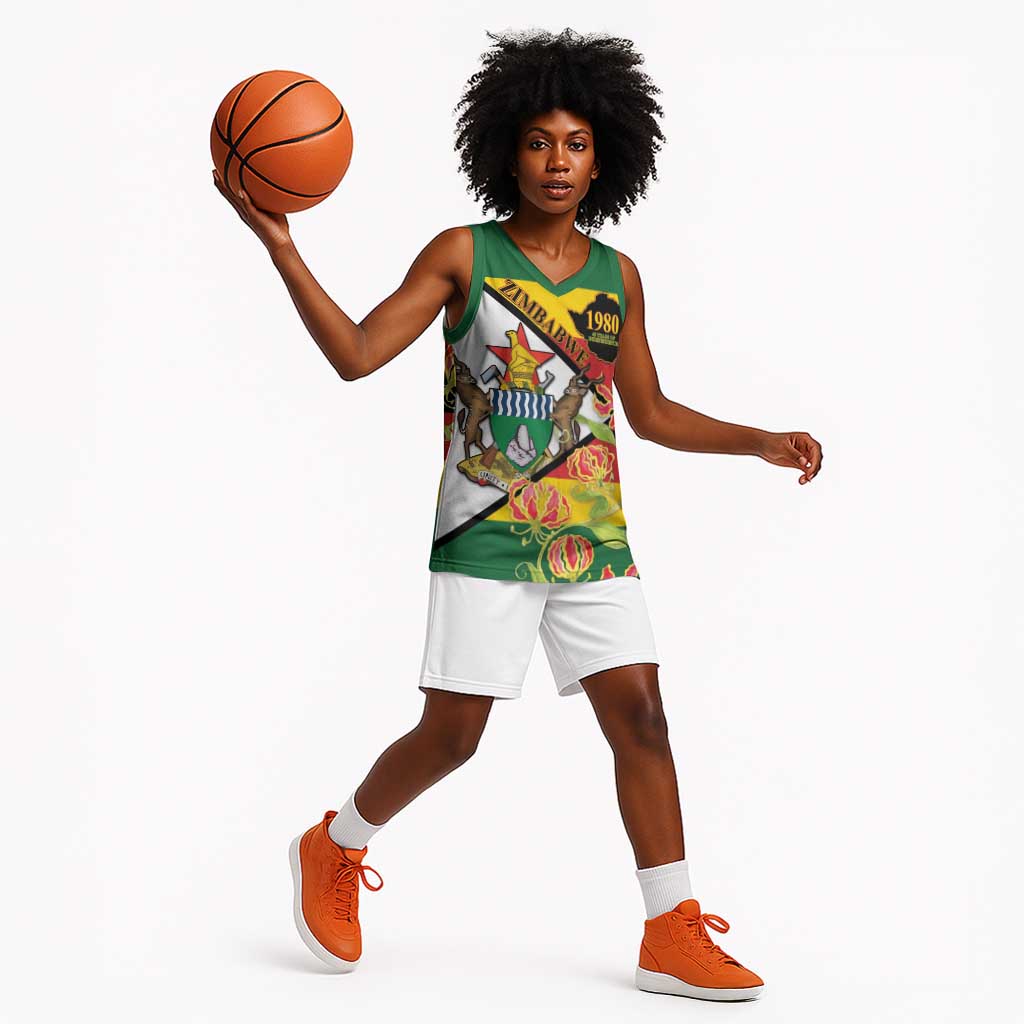 Nyika yeZimbabwe Basketball Jersey Happy Independence Day - Flame Lily Flowers LT14