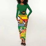 Nyika yeZimbabwe Long Sleeve Bodycon Dress Happy Independence Day - Flame Lily Flowers LT14