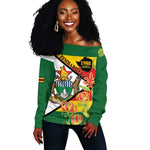 Nyika yeZimbabwe Off Shoulder Sweater Happy Independence Day - Flame Lily Flowers