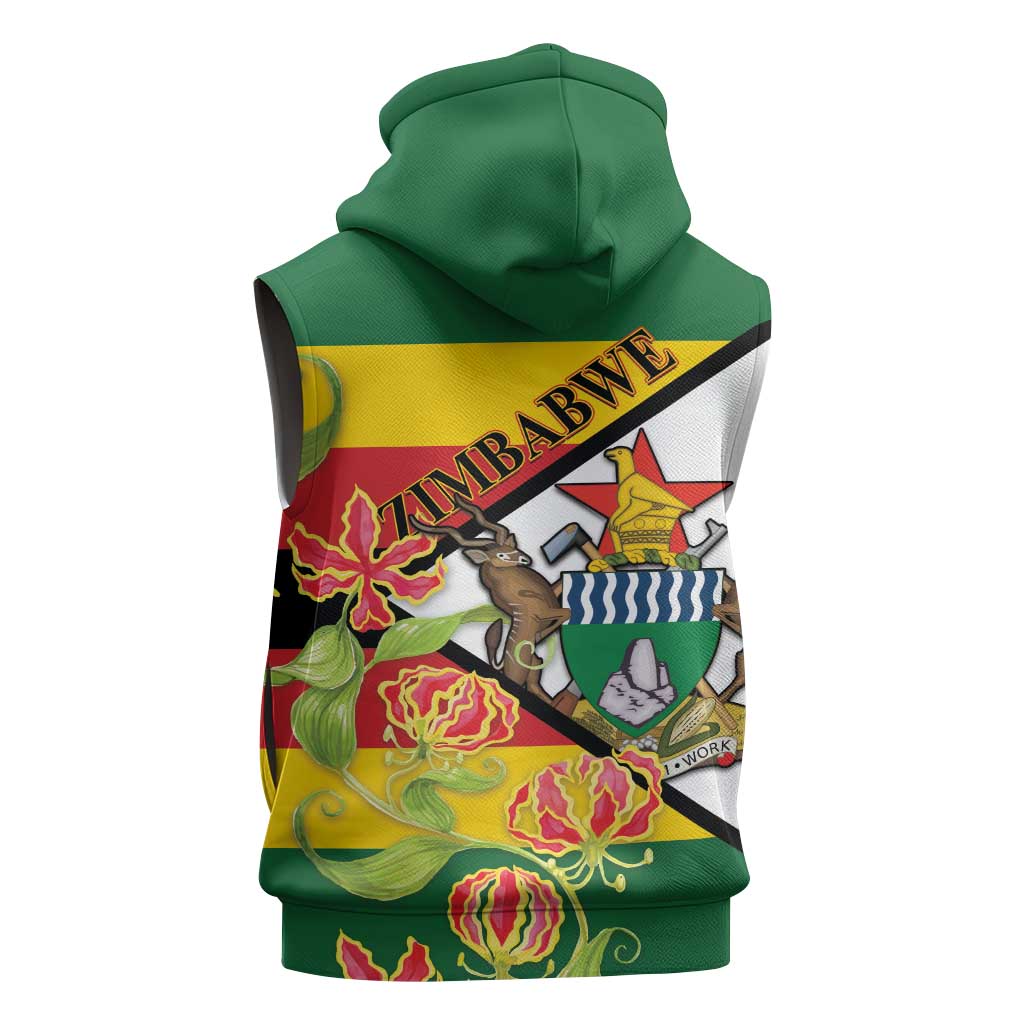 Nyika yeZimbabwe Sleeveless Zip Hoodie Happy Independence Day - Flame Lily Flowers - African Pride