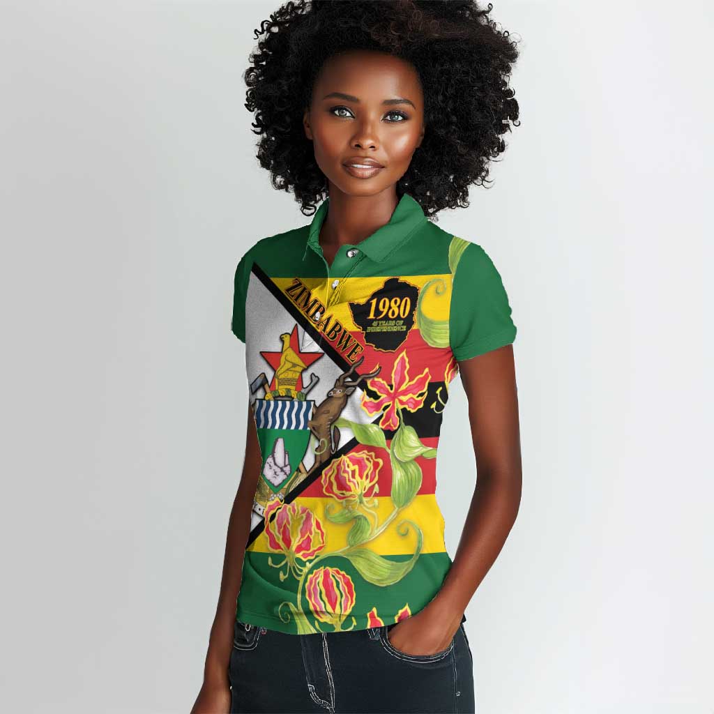 Nyika yeZimbabwe Women Polo Shirt Happy Independence Day - Flame Lily Flowers